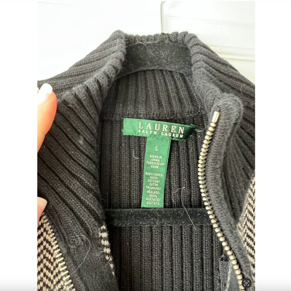Lauren Ralph Lauren Ribbed Herringbone Zip Front Cardigan Sweater - Picture 6 of 6
